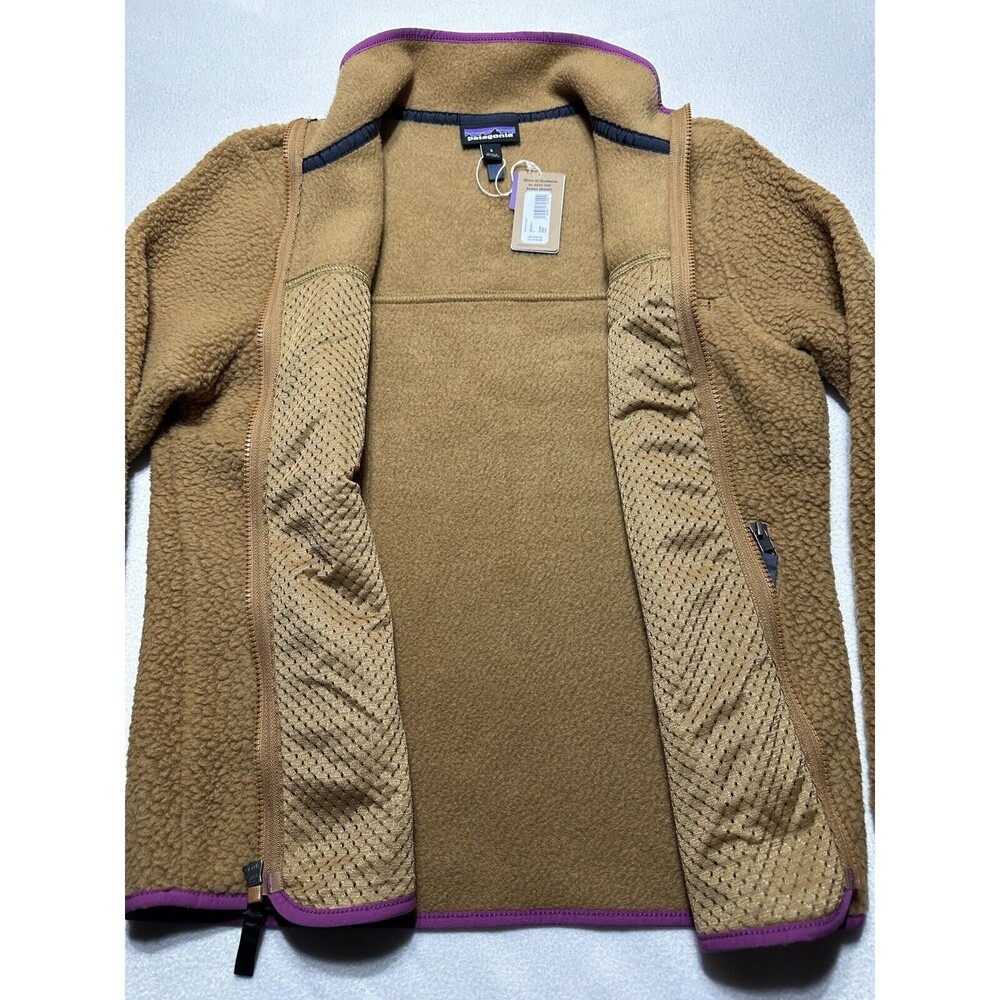 Patagonia Jacket Womens XS Retro Pile Fleece Zip Nest Brown 22795 Pink Trim NWT - Picture 2 of 6